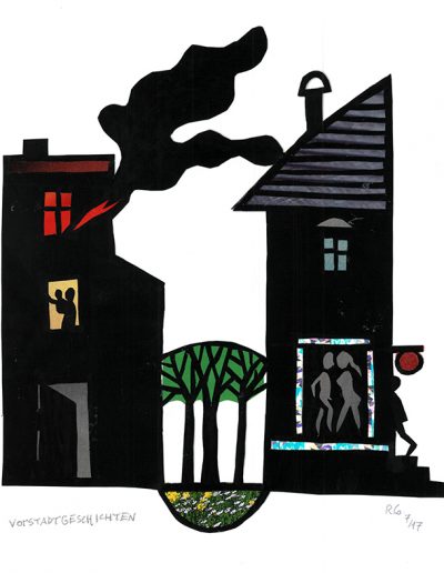 Collage von Regina Gebhard: Titel:"Vorstadtgeschichten"