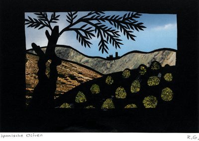 Collage von Regina Gebhard: Spanische Oliven